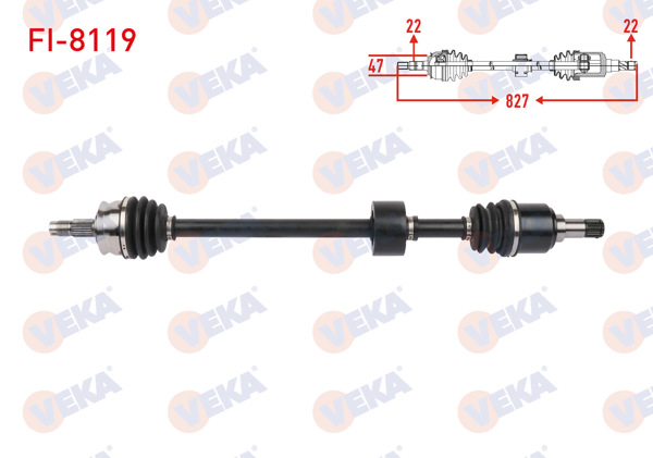 VEKA FI-8127 | Komple Aks Sağ On Uzunluk 827mm Fiat Panda 1.2 2003 -