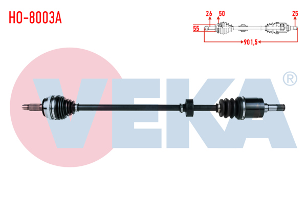 VEKA HO-8003A | Komple Aks Sol Ön ABS'li 50 Dıs Uzunluk 901,5mm Honda Civic VI 1.4İ A-T / M-T 1995-2001