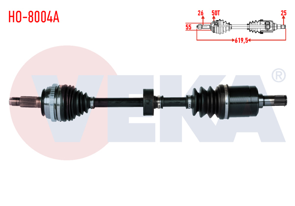 VEKA HO-8004A | Komple Aks Sağ On ABS li 50 Dıs Uzunluk 619,5mm Honda Civic VI 1.4İ A-T / M-T 1995-2001