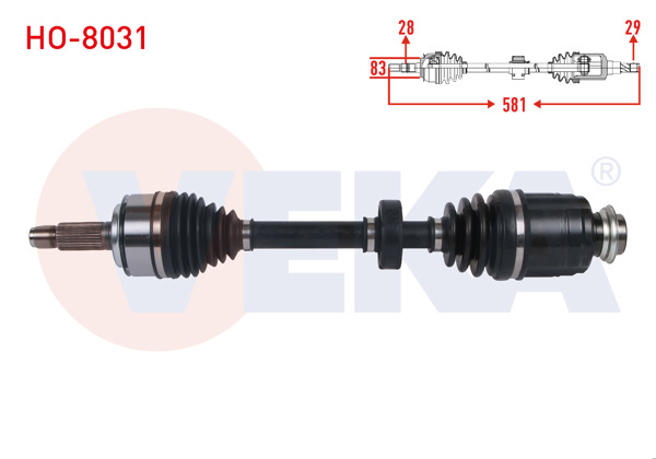 VEKA HO-8031 | Komple Aks Sağ On Uzunluk 581mm Honda Civic Ix (Fc5) 1.6 İ-Dtec M-T 2013-2016 / Civic X (Fc8) 1.6 İ-Dtec M-T 2017-2021