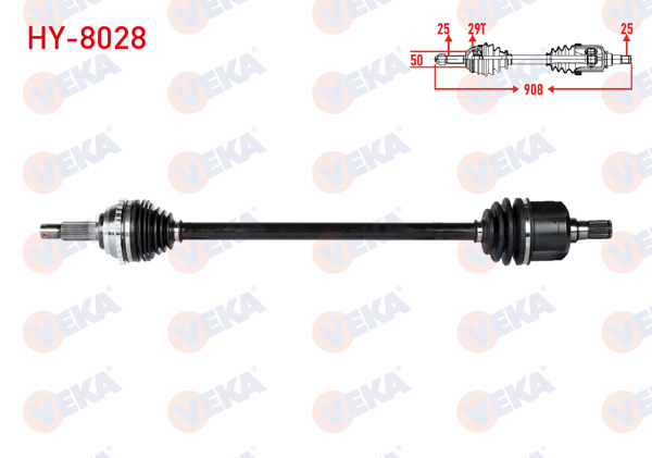 VEKA HY-8028 | Komple Aks Sağ On ABS'li 29 Dıs Uzunluk 908mm Hyundai Accent Admıre 1.3-1.5-1.6 2003-2006 / Accent Mılenıum 1.3-1.5-1.6 2000-2003