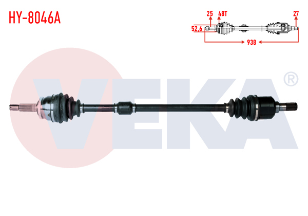 VEKA HY-8046A | Komple Aks Sağ On Hyundai i20 (Pb, Pbt) 1.4 CRDI M-T ABS'li 48 Dıs Uzunluk 938mm 2008-2015