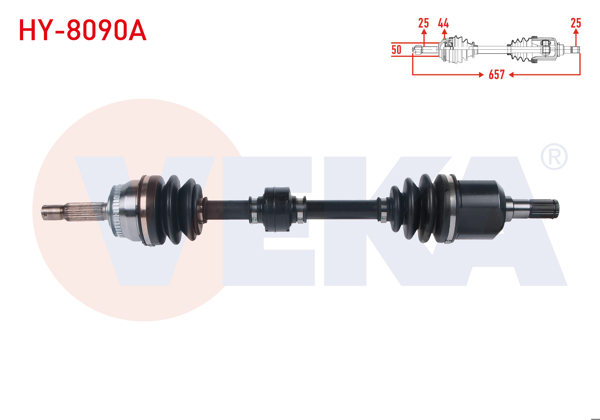 VEKA HY-8090A | Komple Aks Sol Ön ABS'li 44 Dıs Uzunluk 657mm Hyundai Matrix (Fc) 1.5 CRDI A-T / M-T 2001-2010
