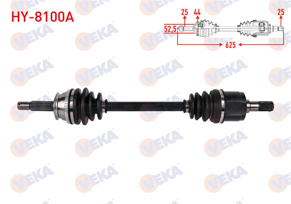 VEKA HY-8100A | Komple Aks Sol Ön ABS'li 44 Dıs Uzunluk 625mm Hyundai Accent II 1.3 A-T 2000-2005 / Accent Sedan 1.5 A-T 1994-2000