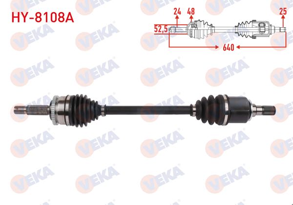 VEKA HY-8108A | Komple Aks Sol Ön ABS'li 48 Dıs Uzunluk 640mm Hyundai i10 (Ia) 1.2 A-T 2013
