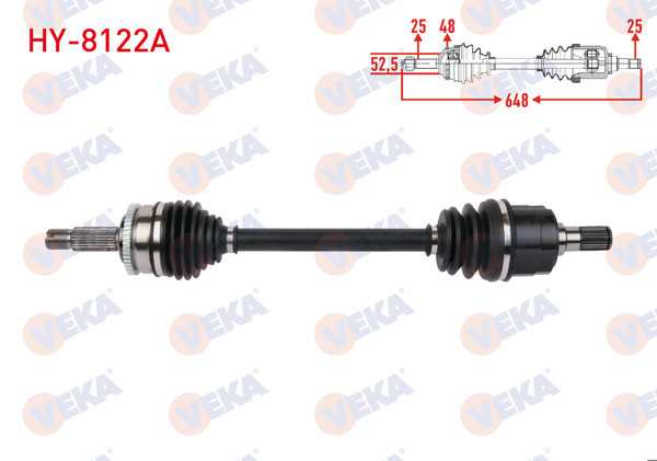 VEKA HY-8122A | Komple Aks Sol Ön Uzunluk 648mm ABS li 48 Dıs Hyundai i10 1.0 M-T 2013 -