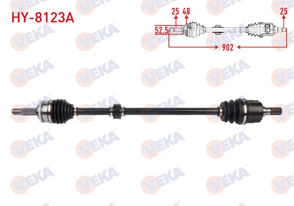 VEKA HY-8123A | Komple Aks Sağ On Uzunluk 902mm ABS'li 48 Dıs Hyundai i10 1.0 M-T 2013 -
