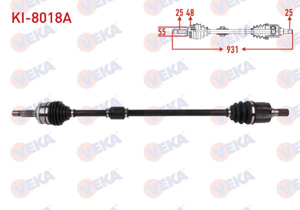 VEKA KI-8018A | Komple Aks Sağ On ABS li 48 Dıs Uzunluk 931mm Kia Rio III (Ub) 1.2 Cvvt 2014-2017