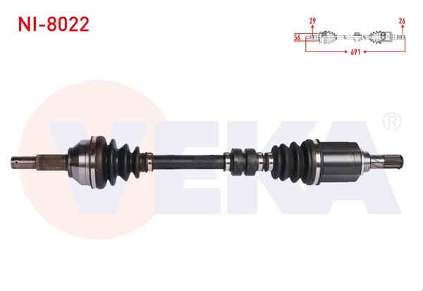 VEKA NI-8022 | Komple Aks Sol Ön Nissan Qashqai (J10) 1.6İ M-T Uzunluk 691 mm 2007-2014