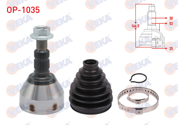 VEKA OP-1035 | Aks Kafası Sol-Sağ On Dıs Opel Vectra C 1.6 16V 30X25x53 Uzunluk mm 166 2002-2008