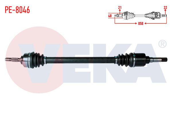 VEKA PE-8046 | Komple Aks Sağ On Uzunluk 858mm Peugeot 207 (Wa,Wc) 1.4 HDI Ma Şanzıman M-T 2006-2012 / 208 1.2 2012 -