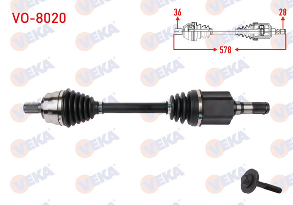 VEKA VO-8020 | Komple Aks Sol Ön Uzunluk 578mm Volvo V40 Country T4 1.6 Dizel Benzinli A-T 2014 -