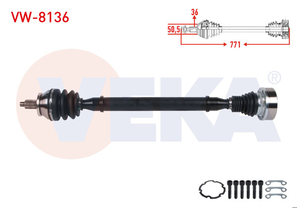 VEKA VW-8136 | Komple Aks Sağ On Uzunluk 771mm VW Polo V (6R1, 6C1) 1.2 TSI 16V M-T 2014-2017