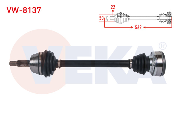 VEKA VW-8137 | Komple Aks Sol Ön Uzunluk 562mm Volkswagen Caddy II (9K9a) 1.9 D 1995-2004 / Seat Inca (6K9) 1.9 D 1995-2003 / Cordoba I 1.9 D 1996-2002