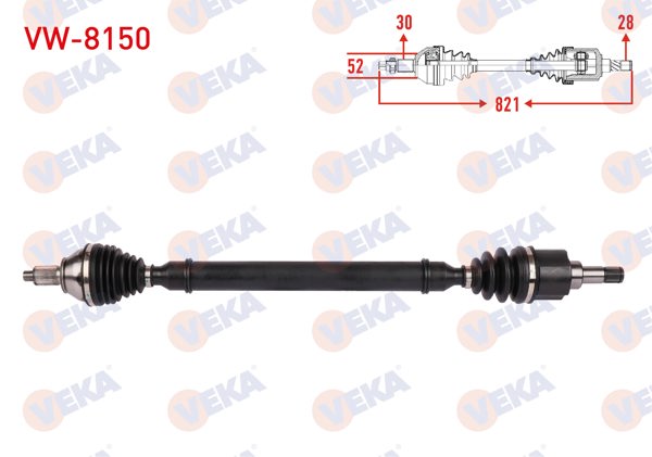 VEKA VW-8150 | Komple Aks Sağ On Uzunluk 821mm Volkswagen Polo 1.4-1.6 M-T 2006-2009 / Skoda Fabia 1.6 M-T 2007-2014 / Seat Ibiza 1.6 M-T 2006-2009
