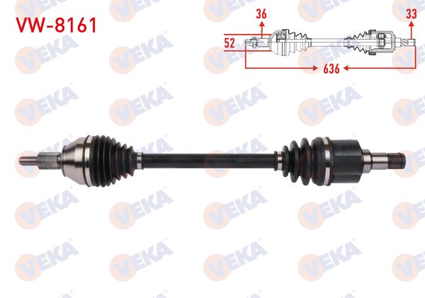 VEKA VW-8161 | Komple Aks Sol Ön Uzunluk 636mm Volkswagen Polo VI 1.0 2017-/ Seat Ibiza V 1.0 2017 -
