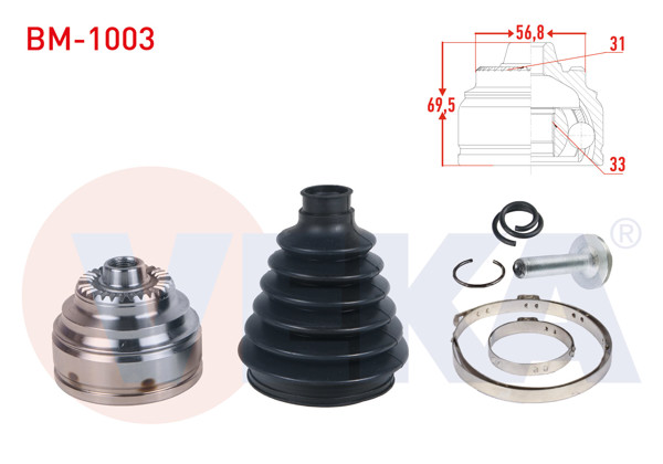 VEKA BM-1003 | Aks Kafası Sol-Sağ On Dıs 31X33x56,8 Uzunluk 69,5mm BMW 320 D Xdrive (F30) A-T / M-T 2011 / 420 D-428 İ (F32) 2013 -