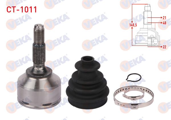 VEKA CT-1011 | Aks Kafası Sol-Sağ On Dıs Uzunluk 140,5mm Citroen C2 (Jm) 1.4, 1.4 HDI 2003-2009 / C3 (Fc) 1.4 HDI 70Hp Ma Şanzıman 2002-2009 / Peugeot 206 (2A / C) 1.4İ 16V 1998-2006