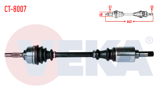 VEKA CT-8007 | Komple Aks Sol Ön Citroen C2 (Jm) 1.4 HDI Ma68 Şanzıman Uzunluk 643mm 2003-2009