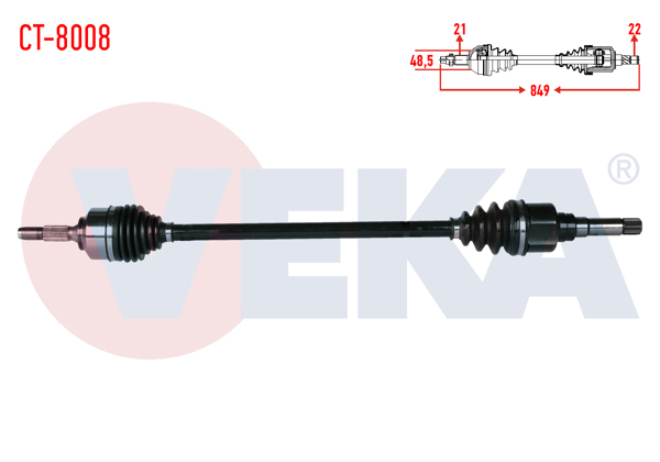 VEKA CT-8008 | Komple Aks Sağ On Citroen C2 (Jm) 1.4 HDI Ma68 Şanzıman Uzunluk 849mm 2003-2009