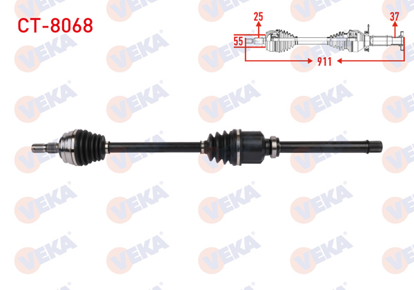 VEKA CT-8068 | Komple Aks Ön Sağ Uzunluk 911mm Citroen C4x 2022-/ Ds 3 / Ds 3 Crossback / 1.2 Puretech, 1.5 Bluehdı A-T 2018 -
