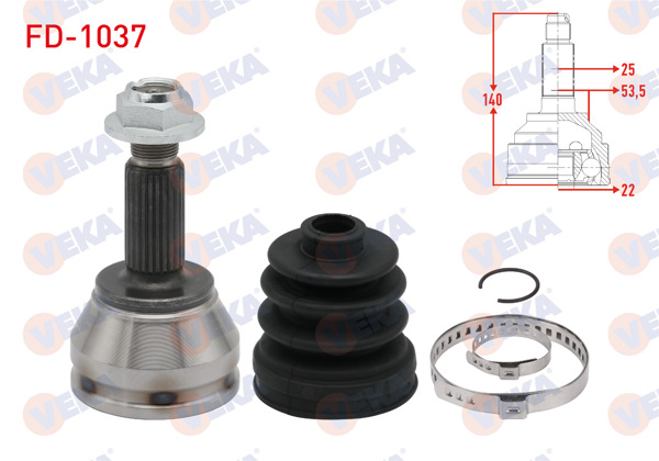 VEKA FD-1037 | Aks Kafası Sol-Sağ On Dıs Ford Fiesta V 1.25İ 25X22x53.3 Uzunluk 141 mm 2001-2008