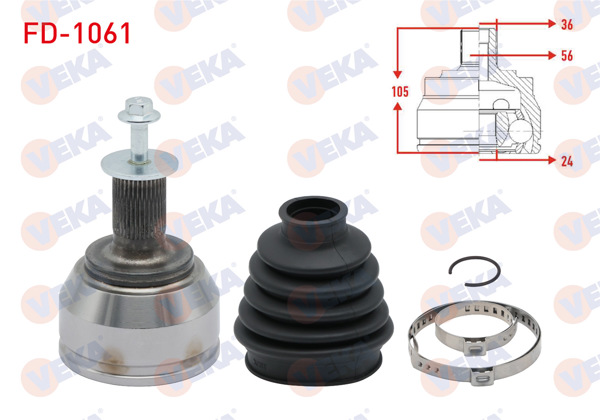 VEKA FD-1061 | Aks Kafası Sol-Sağ On Dıs Ford Focus II (Da) 1.6İ 36X24x56 Uzunluk 105 mm 2004-2011