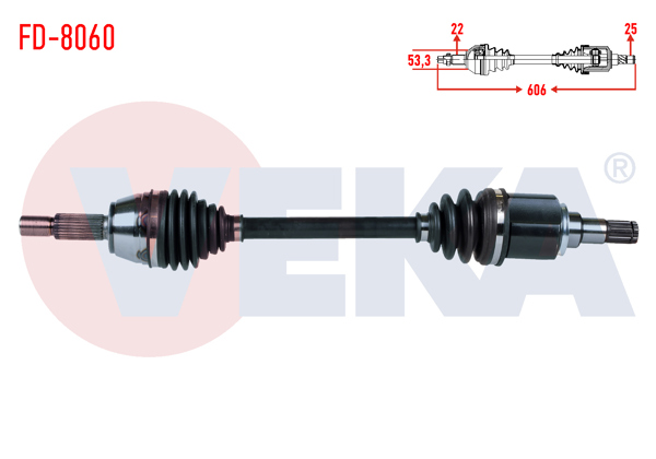 VEKA FD-8060 | Komple Aks Sol Ön Ford Fiesta V 1.6İ 16V A-T Uzunluk 606mm 2001-2008
