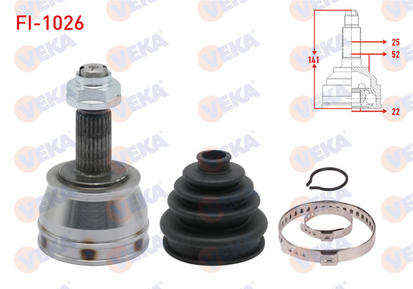VEKA FI-1026 | Aks Kafası Sol-Sağ On Dıs Fiat Marea (185) 1.6İ 16V 100 Ps 25X22x52 Uzunluk 141,4 mm 1996-2007