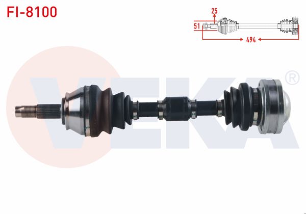 VEKA FI-8100 | Komple Aks Sağ On Uzunluk 494mm Fiat Punto 1.3 JTD-1.9 JTD 5 Vites M-T 99-09 / Alfa Romeo (Sol-Sağ On) 147 (937_) 1.6 16V T.Spark-1.9 JTD-2.0 16V T.Spark (937.Axa1a, 937.Axb1a, 937.Bxb1a) 01-10