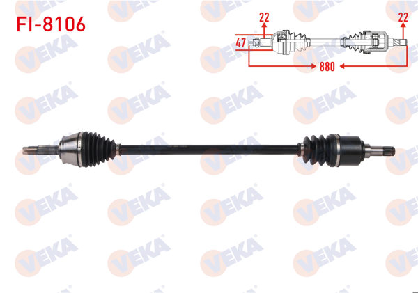 VEKA FI-8106 | Komple Aks Sağ On Uzunluk 880mm Fiat Palio-Siena 1.2İ-1.4İ-1.6İ (C514 Snz) 1999-2002