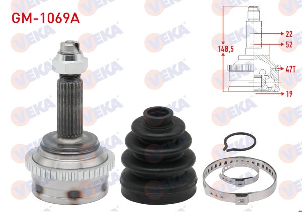 VEKA GM-1069A | Aks Kafası Sol-Sağ On Dıs Chevrolet Kalos (T200) 1.2 ABS li 47 Dıs 22X19x51,9 Uzunluk 148,5 mm 2003-2008