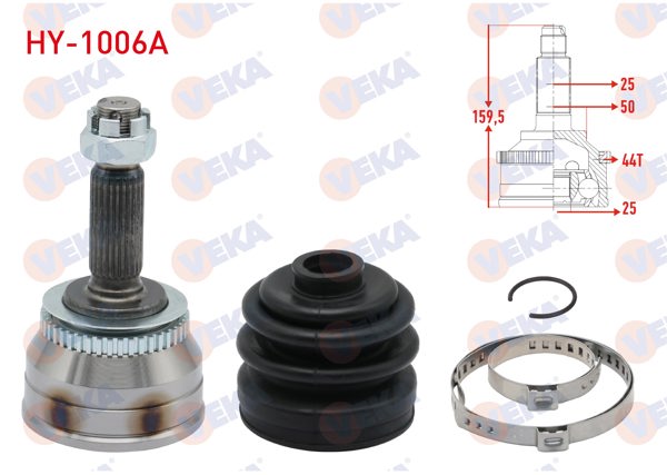 VEKA HY-1006A | Aks Kafası Sol-Sağ On Dıs Hyundai Matrix (Fc) 1.5 CRDI ABS li 44 Dıs 25X25x50 Uzunluk 160mm 2001-2010