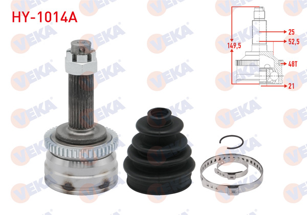 VEKA HY-1014A | Aks Kafası Sol-Sağ On Dıs Hyundai i20 (Pb,Pbt) 1.4 M-T ABS li 48 Dıs 25X21x52,5 Uzunluk 149,5mm 2008-2015
