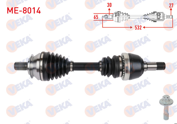 VEKA ME-8014 | Komple Aks Sol Ön Uzunluk 532mm Mercedes A Serisi (W176) A80 CDI-A200 CDI-A200 2012-/ B Serisi (W246) B180-B180 CDI-B200 2011-/ CLA Coupe (C117) Cla180 CDI- CLA 200 2013 -