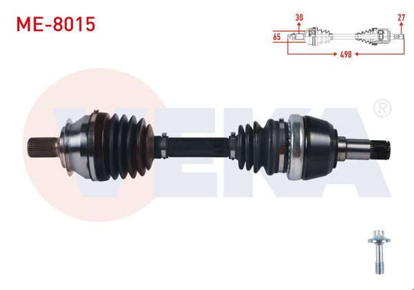 VEKA ME-8015 | Komple Aks Sağ On Uzunluk 498mm Mercedes A Serisi (W176) A80 CDI-A200 CDI-A200 2012-/ B Serisi (W246) B180-B180 CDI-B200 2011-/ CLA Coupe (C117) Cla180 CDI- CLA 200 2013 -