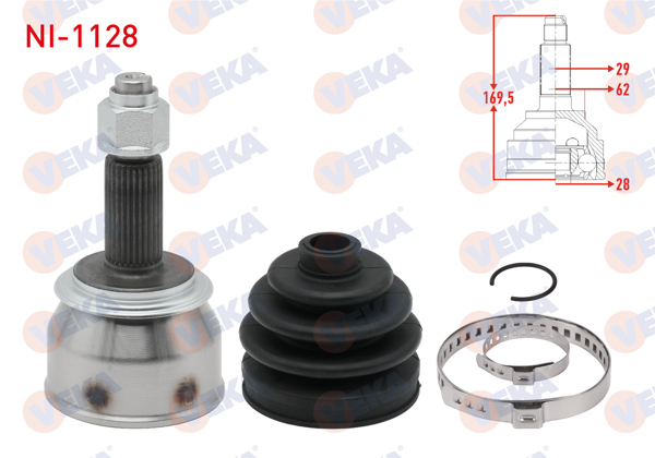 VEKA NI-1128 | Aks Kafası Sol-Sağ On Dıs 29X28x62 Nissan Qashqai (J11) 1.6 DCI M-T Uzunluk 169,5 mm 2014-/ X-Traıl 1.6 DCI 2013 -
