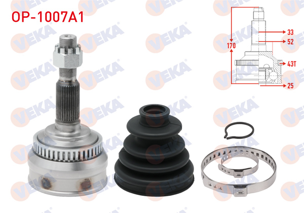 VEKA OP-1007A1 | Aks Kafası Sol-Sağ On Dıs Opel Vectra A 2.0 ABS li 43 Dıs 33X25x52 Uzunluk 170,8 mm 1988-1995