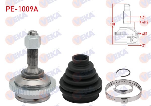 VEKA PE-1009A | Aks Kafası Sol-Sağ On Dıs Peugeot 206 (2A / C) 1.4İ ABS li 48 Dıs 21X21x48,5 Uzunluk 140mm 1998-2006