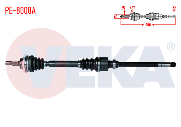 VEKA PE-8008A | Komple Aks Sağ On Peugeot 206 (2A / C) 1.6İ 16V ABS li 48 Dıs Uzunluk 880mm 1998-2006
