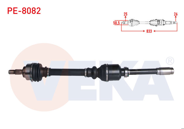 VEKA PE-8082 | Komple Aks Sağ On Peugeot 307 (3A / C) 1.6 A-T Uzunluk 833mm 2000-2007