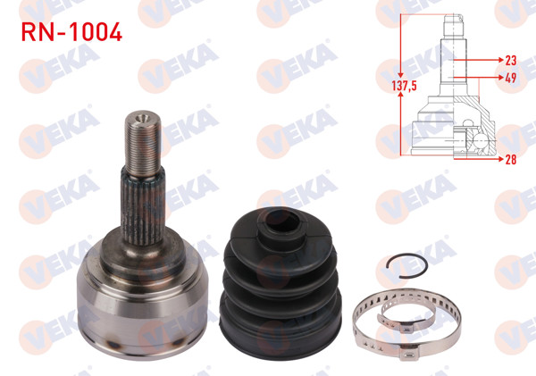 VEKA RN-1004 | Aks Kafası Sol-Sağ On Dıs Uzunluk 137,5mm Renault Clio III (Br0 / 1,Cr0 / 1) 1.2İ 16V 2005-2012