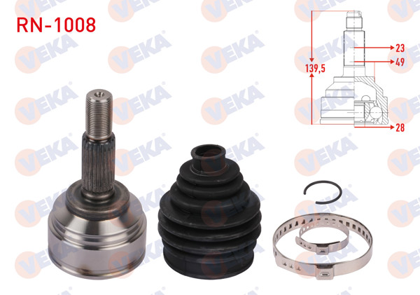 VEKA RN-1008 | Aks Kafası Sol-Sağ On Dıs Uzunluk 139,5mm Renault Clio IV 1.2 16V 2012-/ Dacia Logan II-Sandero II 1.0 Sce 6 M-T 2016 -