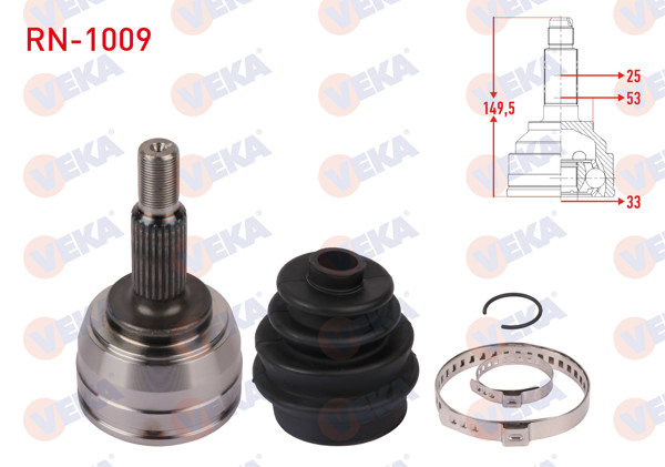 VEKA RN-1009 | Aks Kafası Sol-Sağ On Dıs Uzunluk 149,5mm Renault Megane II (Bm0 / 1,Cm0 / 1) 1.5 DCI M-T 6 Vites 2002-2008