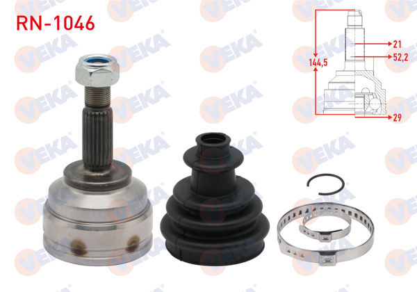 VEKA RN-1046 | Aks Kafası Sol-Sağ On Dıs Renault Kangoo (Kc0 / 1) 1.5 DCI Ince Freze 21X29x52,2 Uzunluk 144,5 mm 1998-2008