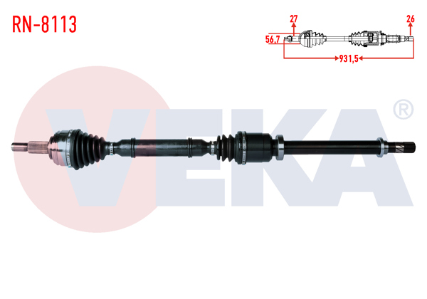 VEKA RN-8113 | Komple Aks Sağ On Renault Laguna III (Bg0 / 1) 1.5 DCI 5 Vites M-T Jr5 Şanzıman Uzunluk 931,5mm 2007 -