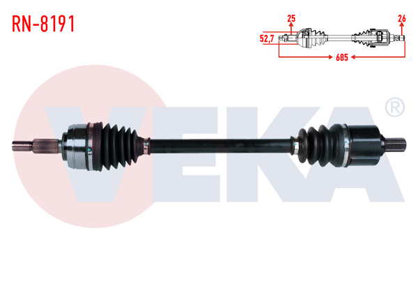 VEKA RN-8191 | Komple Aks Sol Ön Renault Fluence (L30) 1.6 16V A-T Uzunluk 685mm 2009 -