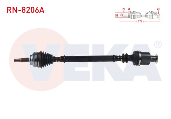 VEKA RN-8206A | Komple Aks Sağ On Renault Megane I (Ba0 / 1) 1.6İ 16V A-T ABS li 44 Dıs Uzunluk 778 mm 1996-2003