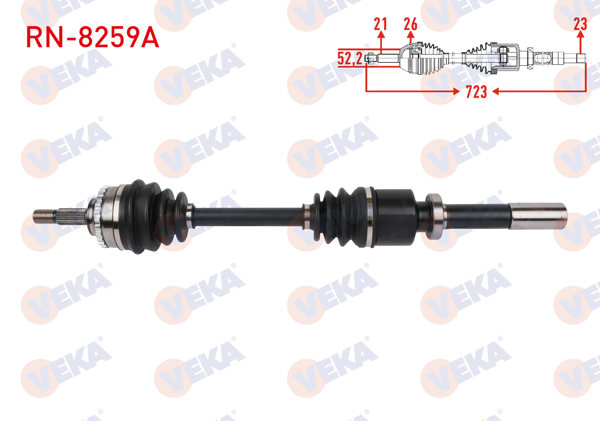 VEKA RN-8259A | Komple Aks Sağ On Uzunluk 723mm ABS li 26 Dıs Renault Clio II 1.6 16V 1998-2005