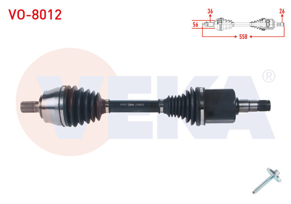 VEKA VO-8012 | Komple Aks Sol Ön Uzunluk 558mm Volvo V40 T3 A-T 2015 -